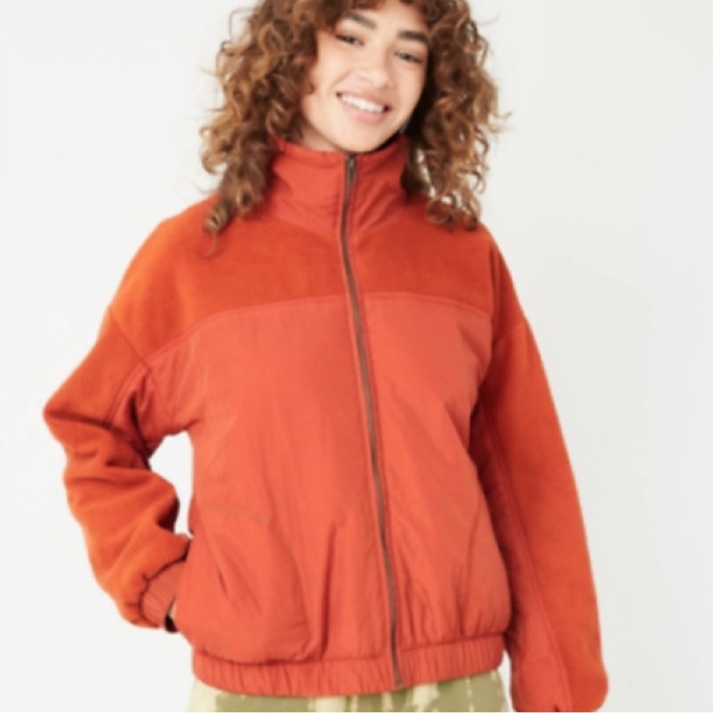 Wild Fable Burnt Orange Teddy Windbreaker Jacket with Collar NWT Large
